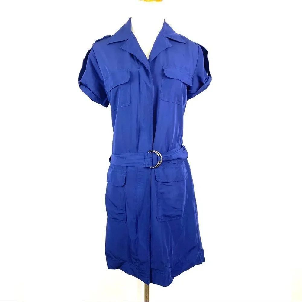 NY&Co Blue Cargo Utility Belted Cap Sleeve Dress